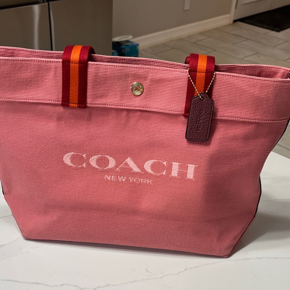 Coach Pink Tote with Red and Orange Straps - Picture 3 of 17